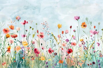 Delicate Wildflower Meadow in Watercolor Style