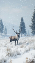 Obraz premium Snowy Splendor: Reindeer in Winter Wonderland (Variant 0)