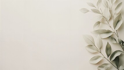 Ramas con hojas delicadas y suaves en tonos neutros, dispuestas sobre un fondo claro y minimalista.