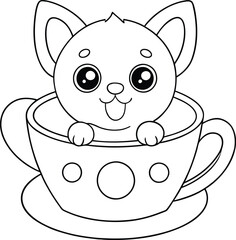 Adorable Cartoon Puppy in Teacup Coloring Page Design