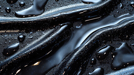 Water droplets on dark, rippled surface, abstract background, design element
