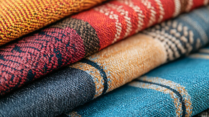 Fototapeta premium Textile patterns showcase home decor fabrics collection indoor close-up artistic textures