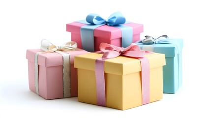 Obraz premium A stack of colorful gift boxes, isolated on white