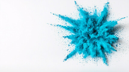 Vibrant blue powder explosion studio abstract art clean background dynamic viewpoint creativity