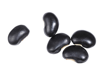 Black beans close up, isolated on white background, top view.	
