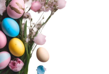 flowers spring blue celebration beautiful text lay pink flat natural background dyed happy eggs flower stylish paper egg card space easter border greeting modern marble template colourful