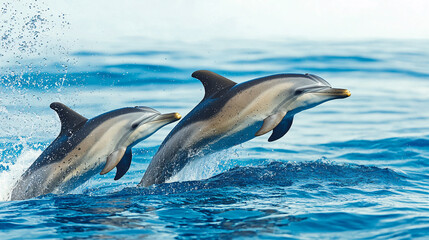 Dolphins jumping in ocean marine life nature coastal waters dynamic scene
