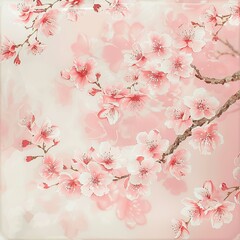 Soft Pink Cherry Blossom Branches on Light Background