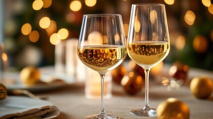 Elegant Wine Glasses with Bokeh Background at Festive Celebration