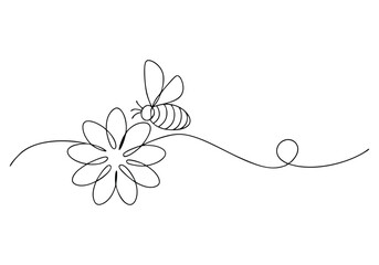 Continuous One Line Bee on Flower | Minimalist Nature Vector Illustration