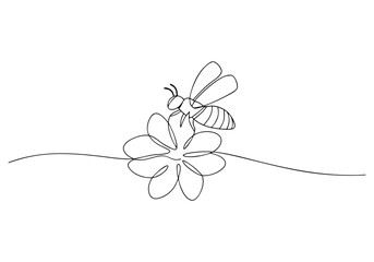 Continuous One Line Bee on Flower | Minimalist Nature Vector Illustration