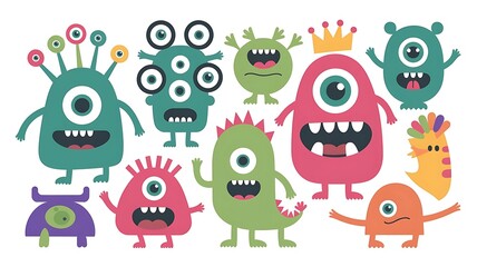 Obraz premium whimsical cartoon monsters, appealing to kids various colors and expressions Generated By AI 