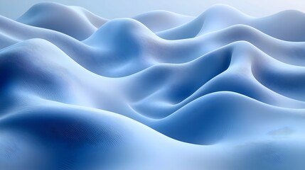 Obraz premium An abstract landscape of soft, blue curves resembling ocean waves, creating a serene and calming atmosphere with smooth gradients and gentle undulations.