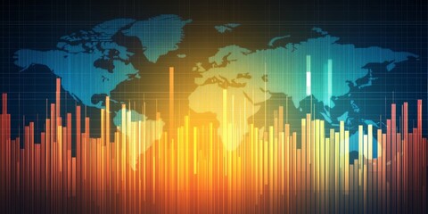 Global Market Growth Financial Data Visualization with Line Charts and Illuminated World Map
