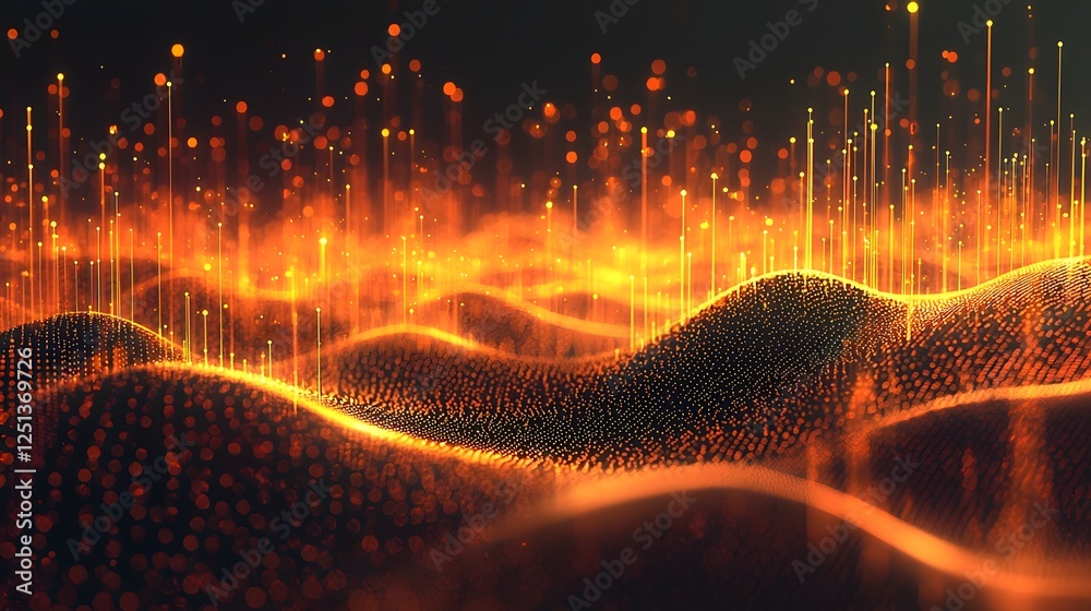Poster a visually captivating digital landscape illuminated by a dazzling display of dynamic glowing partic