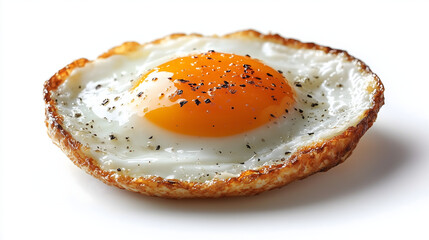 Top View with Bright Yellow Yolk and Smooth Egg White, Isolated on White Background