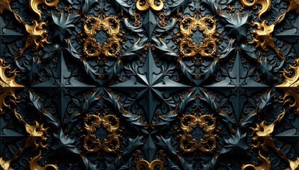 Intricate black & gold geometric tessellation, design, sophisticated