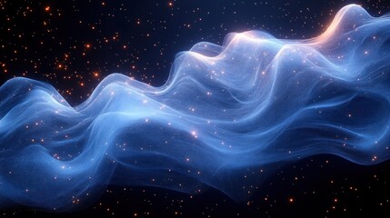 Obraz premium Abstract blue wave energy, dark space background, cosmic particles, design element