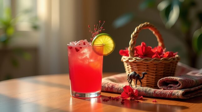 Enjoying refreshing Chadian hibiscus punch with local bili bili ingredients