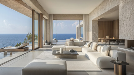Luxury seaside villa living room with ocean view