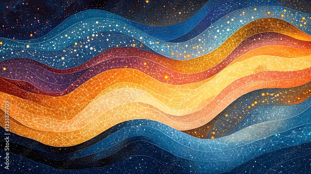 Poster interconnected digital flows waves of data and vibrant patterns in a conceptual futuristic visualiza