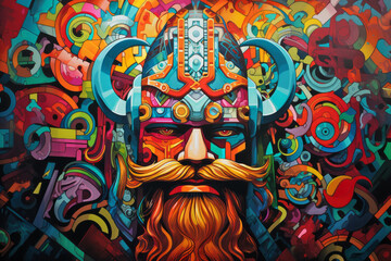 Fototapeta premium Brave Warrior Retro Abstract Colorful Painting
