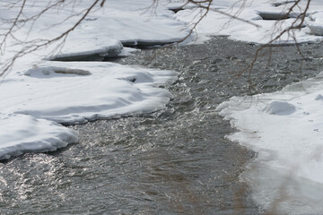 partly flowing river in winter