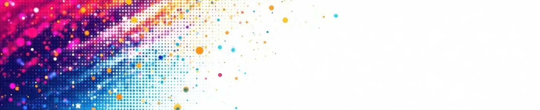 Abstract halftone pattern; white background, cyan, magenta, yellow ,  illustration,  style,  bold
