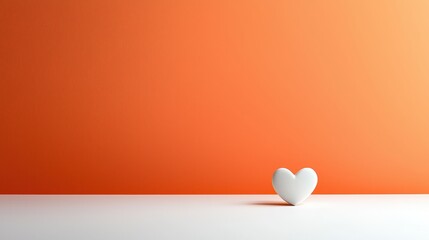 White Heart Against Orange Background Minimalist Design