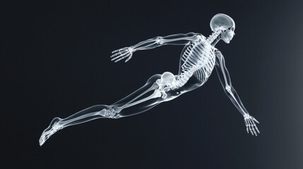 Obraz premium Skeleton figure running in motion on a solid black background with no distractions