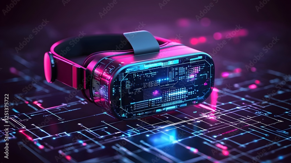 Poster futuristic digital abstract scene featuring virtual reality cloud computing and big data visualizati