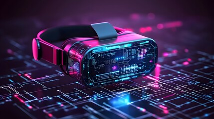 Futuristic digital abstract scene featuring virtual reality cloud computing and big data visualization concepts  Glowing neon geometric forms fractal patterns