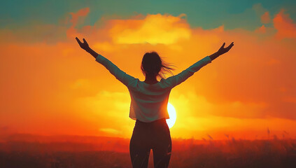 Fototapeta premium Confident Successful Woman Celebrating Achievement – Motivational and Inspirational Symbol of Empowerment and Personal Growth