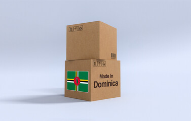Made in Dominica, Carboard carton boxes with ‎Dominican flag 3D Render