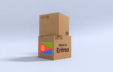 Fototapeta premium Made in Eritrea, Carboard carton boxes with ‎Eritrean flag 3D Render