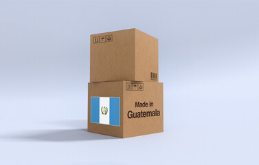 Made in Guatemala, Carboard carton boxes with Guatemalan flag 3D Render
