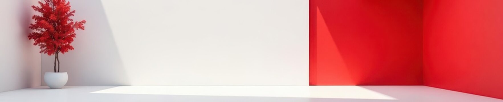 Bold red accents on crisp white walls, modern minimalist aesthetic, design, surface