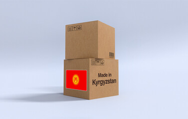 Fototapeta premium Made in Kyrgyzstan, Carboard carton boxes with Kyrgyzstani flag 3D Render