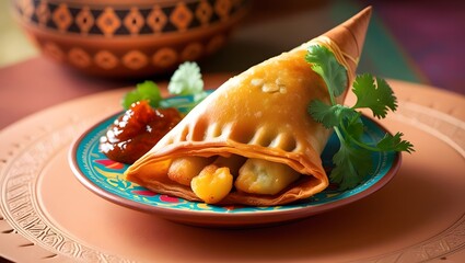 Samosa, Indian food with herbs.