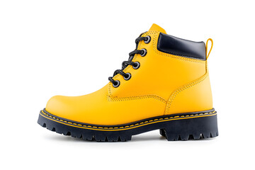 Yellow cargo boots isolated on white background
