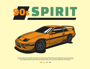 90s car design vector with cartoon illustration style
