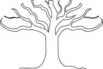 Bare Winter Tree Outline, Simple Line Drawing, Nature Illustration