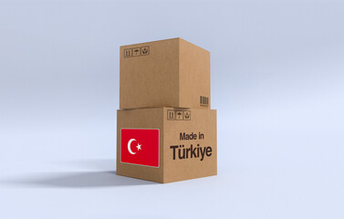 Made in T++rkiye, Carboard carton boxes with Turkish flag 3D Render