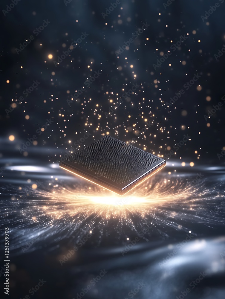 Poster A futuristic quantum computer chip levitating above a surface, symbolizing advanced technology and innovation.