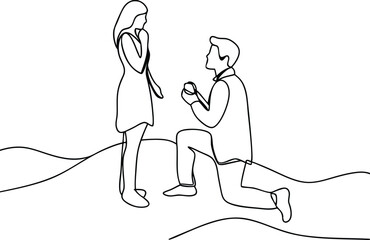 Romantic Marriage Proposal OneLine Drawing of a Kneeling Man