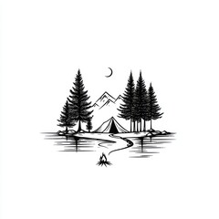 Obraz premium Serene Camping Scene By A Mountain Lake At Night