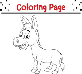Donkey Coloring Page. Cute  Animal coloring book page