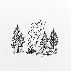 Obraz premium Campsite Illustration Featuring Trees Tent And Fire