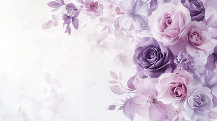 Elegant wallpaper featuring purple roses and lavender flowers on a soft white background, perfect for a serene and floral-themed space