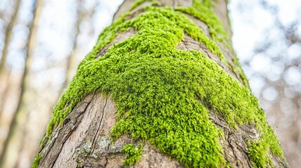 Lush Green Moss on Tree Trunk Forest Environment Nature Photography Close-up Viewpoint Vibrant Texture